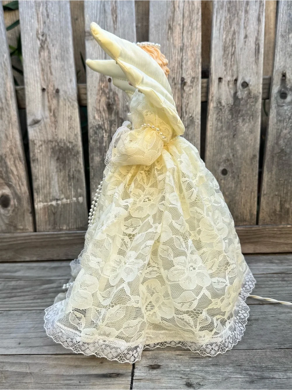 Rare Vintage House of Lloyd Lighted Angel Tree Topper Cream Lace & Pearls